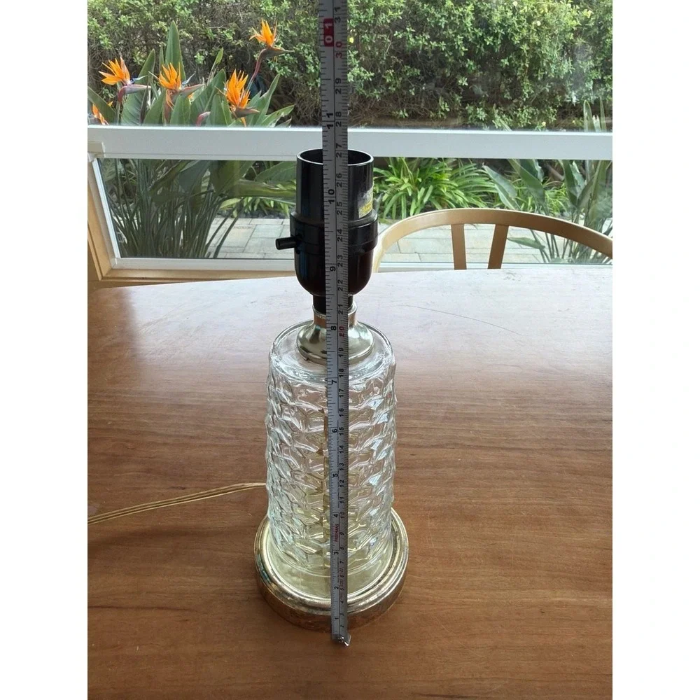 Vintage Mid-Century Modern Hexagon Pattern Clear Glass Table Lamp with Brass Bas